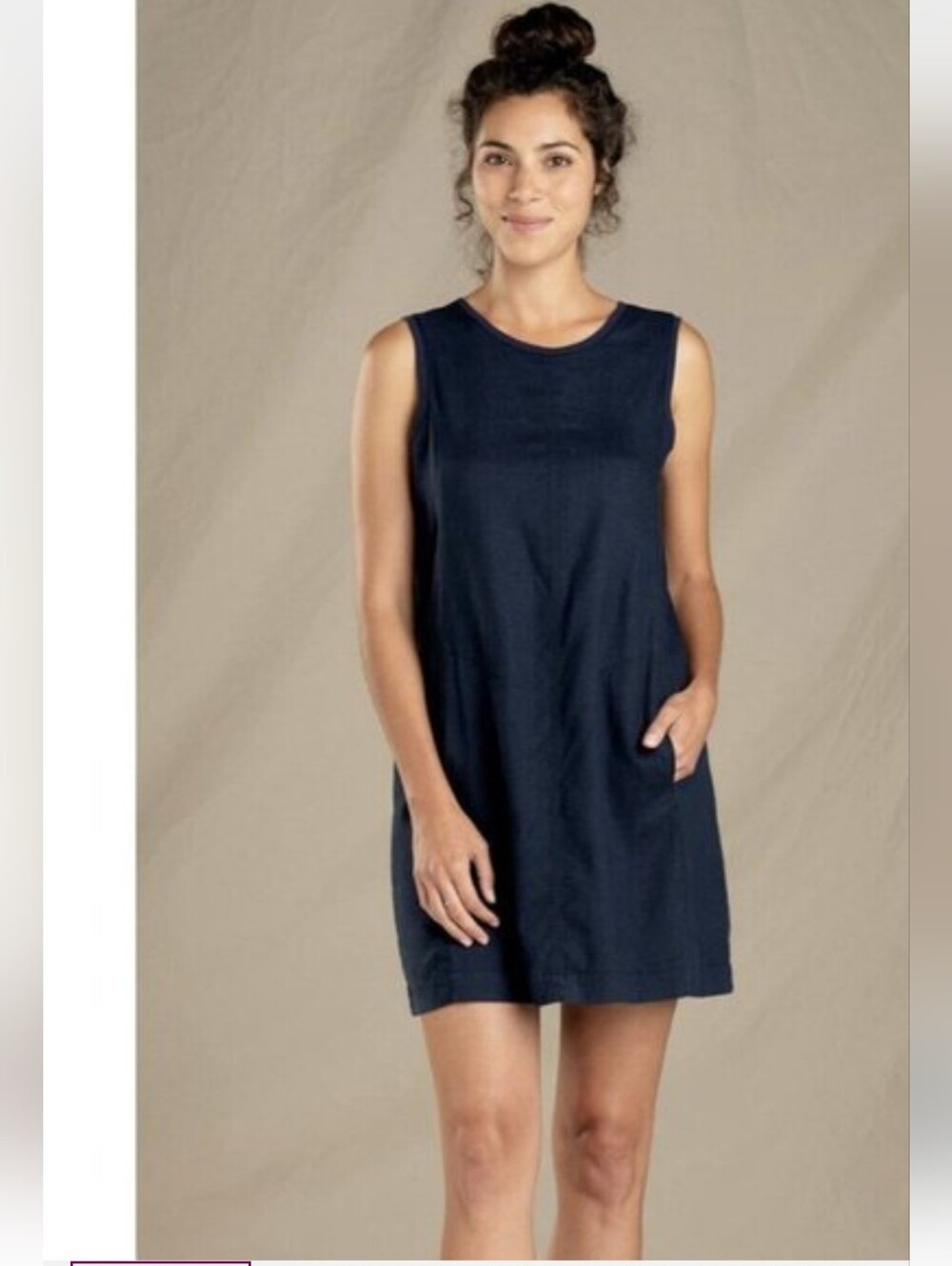 Toad & Co Tara Sleeveless Blue Dress Womens Large Hemp Tencel Pockets Size Large